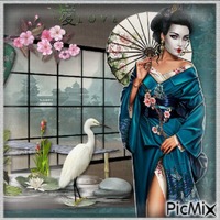 Femme asiatique avec une ombrelle.