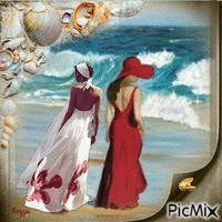 at the sea with my friend animēts GIF