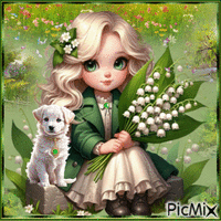 🦋 A little girl and a dog 🦋 animowany gif