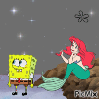 Spongebob and Ariel watching underwater stars