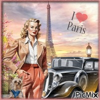 Femme à Paris sa voiture. - ücretsiz png