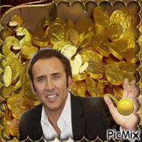 Nicolas Cage mit Goldmünzen - Free animated GIF