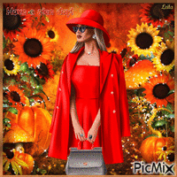 Have a nice day. Autumn. Woman in red - GIF เคลื่อนไหวฟรี