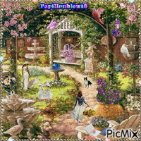 Promenade dans le jardin fleuri - Darmowy animowany GIF