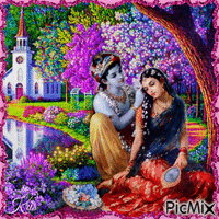 Radha Krishna au printemps animovaný GIF
