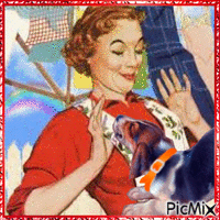 Femme vintage avec son Animal de compagnie - GIF animado gratis