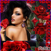 Woman Surrounded by roses - GIF animasi gratis