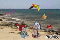 Pebbles and Bamm-Bamm beach 2 анимированный гифка