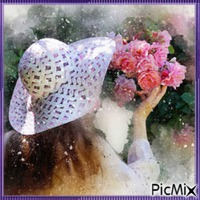 Aquarela "Garota e rosas" geanimeerde GIF