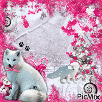 Pink Christmas - arctic foxes 𖤐 - GIF animé gratuit
