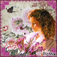 Femme et papillon animovaný GIF