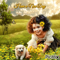 Have a Nice Day Girl in the Meadow - Безплатен анимиран GIF