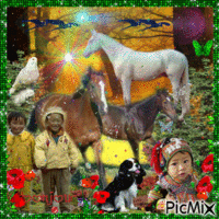enfants et les chevaux animált GIF