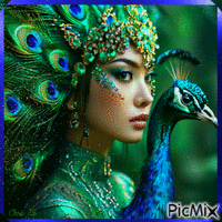 Contest 💙The lady and the peacock💚 - Free animated GIF