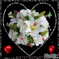 bouquet dans coeur - Gratis geanimeerde GIF