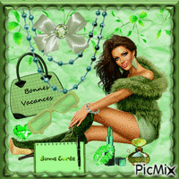 femme avec accessoires tout en vert - Gratis geanimeerde GIF