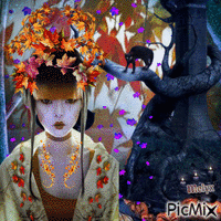 geisha in autumn - GIF animado gratis