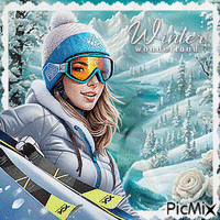 Skifahren in den Bergen im Winter - Gratis animerad GIF