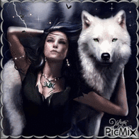 la femme et le loup - GIF animé gratuit