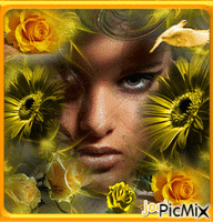 femme et rose jaune Animated GIF
