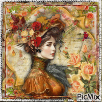 Femme vintage avec des roses - Nemokamas animacinis gif
