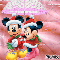 Mickey mouse and Minnie in the Rain - Gratis animeret GIF