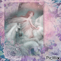 magic girl and her horses - GIF animé gratuit