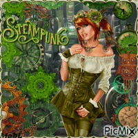 Green Steampunk Woman - GIF animé gratuit