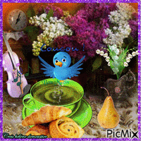 HD petit déjeuner avec du lilas et du muguet - GIF animate gratis