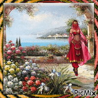Red suited belly dancer animoitu GIF