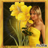 Mulher vestida de amarelo - GIF animado grátis
