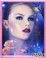 Blue and pink female portrait - GIF animate gratis