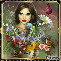 Portrait of a women with flowers - Ilmainen animoitu GIF