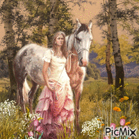 Frau und weißes Pferd