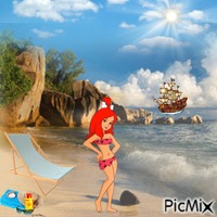Pebbles beach girl animēts GIF