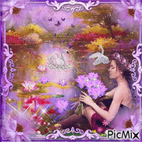 Lady  water lily-fantasy (purple tones) GIF animado