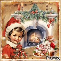 Enfant avec cheminée à Noël - vintage animēts GIF