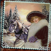 Femme en hiver - Vintage - GIF animé gratuit