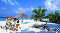 Wilma Flintstone and Betty Rubble at the beach 动画 GIF