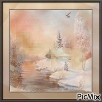 paysage d'hiver,soleil d'ocre animoitu GIF