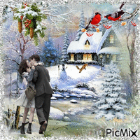 Paysage couple hiver - Ingyenes animált GIF