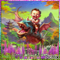 Drachen und Kind in Asien - 免费动画 GIF