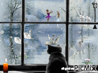 winter ice snow cat swan candle Animiertes GIF