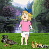 Baby and ducks animovaný GIF
