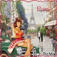 Femme à Paris avec sa voiture. - GIF animé gratuit