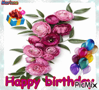 Portrait Flowers Pink Butterfly Colors Happy Birthday Balloons  Gift Decor - GIF animasi gratis