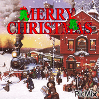 Christmas train station - Бесплатный анимированный гифка