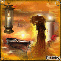 woman and lantern - Gratis geanimeerde GIF