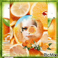 Woman with a Orange Fruit - GIF animé gratuit