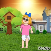 Baby near house and treehouse animovaný GIF